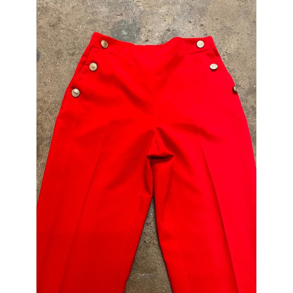 Zara Tailored Pants Womens L Red Stretch Elastic Waist Button Details Straight - Picture 4 of 16